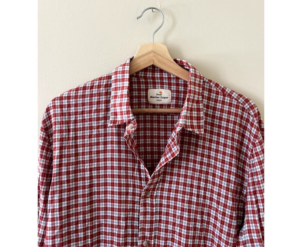 Red Blue Checkered Marine Layer Long-sleeve Button-down Men's Larger